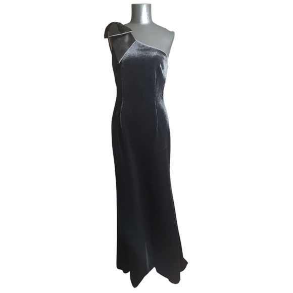 Aqua Womens Bloomingdales Exclusive Black One-Shoulder Velvet Gown Dress Size 8 - Picture 1 of 8